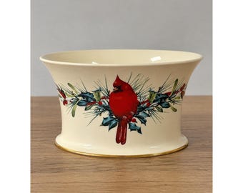 Lenox Winter Greetings Cardinal Oval Planter Catherine McClung Ivory Gold Trim