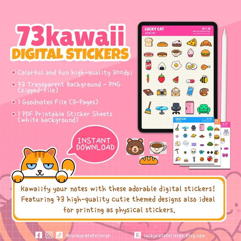 Kawaii Daily Life Digital Sticker Pack Cute Goodnotes - Etsy