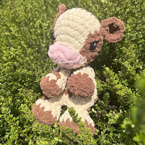 Handmade Crochet Cow Snuggler | Baby Safe Amigurumi Teddy | Custom Colors & Embroidered Heart | Newborn Gift | Gender Reveal Keepsake