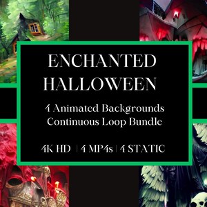 Puede incluir: Una descarga digital de cuatro fondos animados de Halloween en 4K HD, con un bucle continuo. Los fondos presentan un bosque espeluznante, una casa espeluznante, una calavera roja y una figura alada.