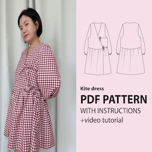 Vestido de cometa - Patrón de costura en PDF - Descarga instantánea - Formato de papel A0, A4, carta de EE. UU. - Instrucciones, tutoriales en vídeo.