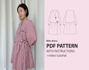 Kite dress-PDF sewing pattern-Instant download A0, A4, US letter paper format-Instructions, video tutorials.