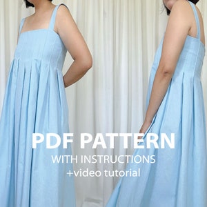 Vestido de olas - Patrón de costura de vestido de verano en PDF - Descarga instantánea Patrón de costura en PDF en formato A0, A4, carta de EE. UU. - Tutoriales con fotos y videos
