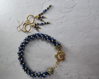Blue kumihimo bracelet, and earrings