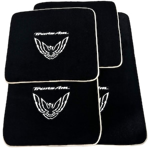 Black Floor Mats for Pontiac FireBird (1970-1981) with Trans Am Logo Beige Trim