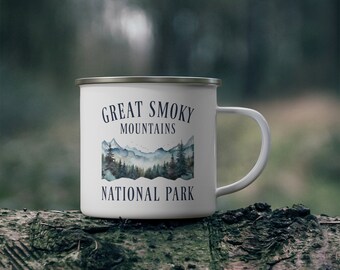 Great Smoky Mountains Camping Mug Enamel Forest Gear National Park Gift