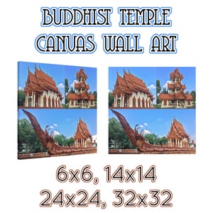 This Buddhist wall art canvas features 3 photos of Wat Sa Prasan Suk (also known locally as Wat Ban Na Muang) in the city of Ubon Ratchathani, Thailand. I visited this temple while I was on a 2 month long motorcycle trip back in the fall of 2019.