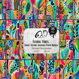 Floral Vibes: Funky Nature-Inspired Paper Bundle, Download digitale, Junk Journal, Collezione stampabile, Fiori botanici, Grafica stravagante