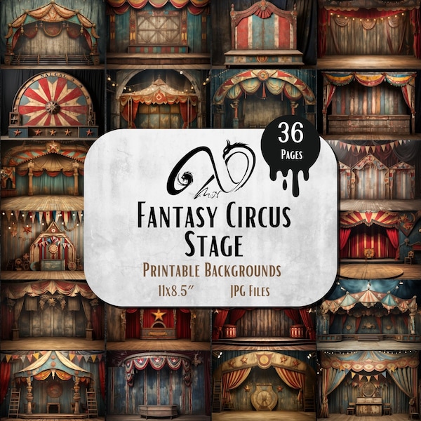 Fantasy Circus Stage, Carta scenica -Journaling, Scrapbooking, Foglio collage digitale, jpg, Stampabile, Circo, Teatro, Interni, stravagante