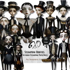 Steampunk eigenaardigheden: Victoriaanse Steampunk Paper Dolls PNG Victoriaanse clipart digitale junk journal gotische clipart scrapbook, graphics afdrukbaar