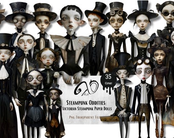 Victorian Steampunk Paper Dolls: Gothic Clipart PNG (Digital Download)