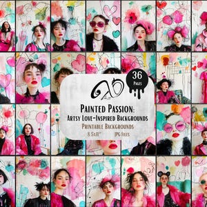 Painted Passion: Artsy Love-Inspired Backgrounds, Digital Junk Journal Ephemera, Abstract Valentine’s Scrapbook, Romantic Collage Sheet, jpg