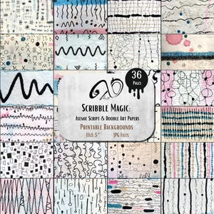 Scribble Magic: carta per scarabocchi e scritte asemiche, diari di scarto, tecniche miste, collage, artigianato fantasioso, fogli per collage, album di ritagli inchiostrati