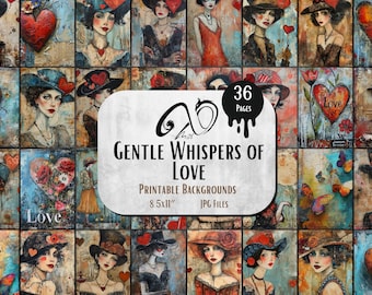 Gentle Whispers of Love, Digital Download, Junk Journal, Printable Collection, Whimsical, Girl, Whimsical Paper, Mixed media, Valentin's day