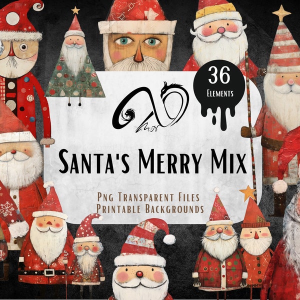 Santa's Merry Mix, Christmas Santa, Characters , Digital Download, Junk Journal, Png, Jpeg, Printable, Christmas Journal, Commercial Use