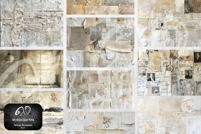 Distressed Aged Paper, Vintage Distressed backgrounds Printable Journaling Scrapbooking Rustic Digital Antique Textures Pages Vintage Grunge image 9