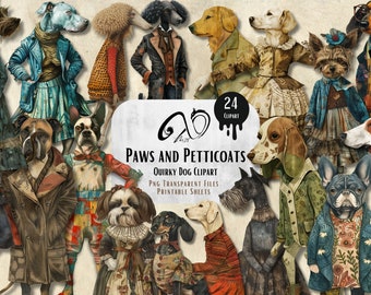 Quirky Dog Clipart, Vintage Animals, Printable Scrapbooking (Digital Download)