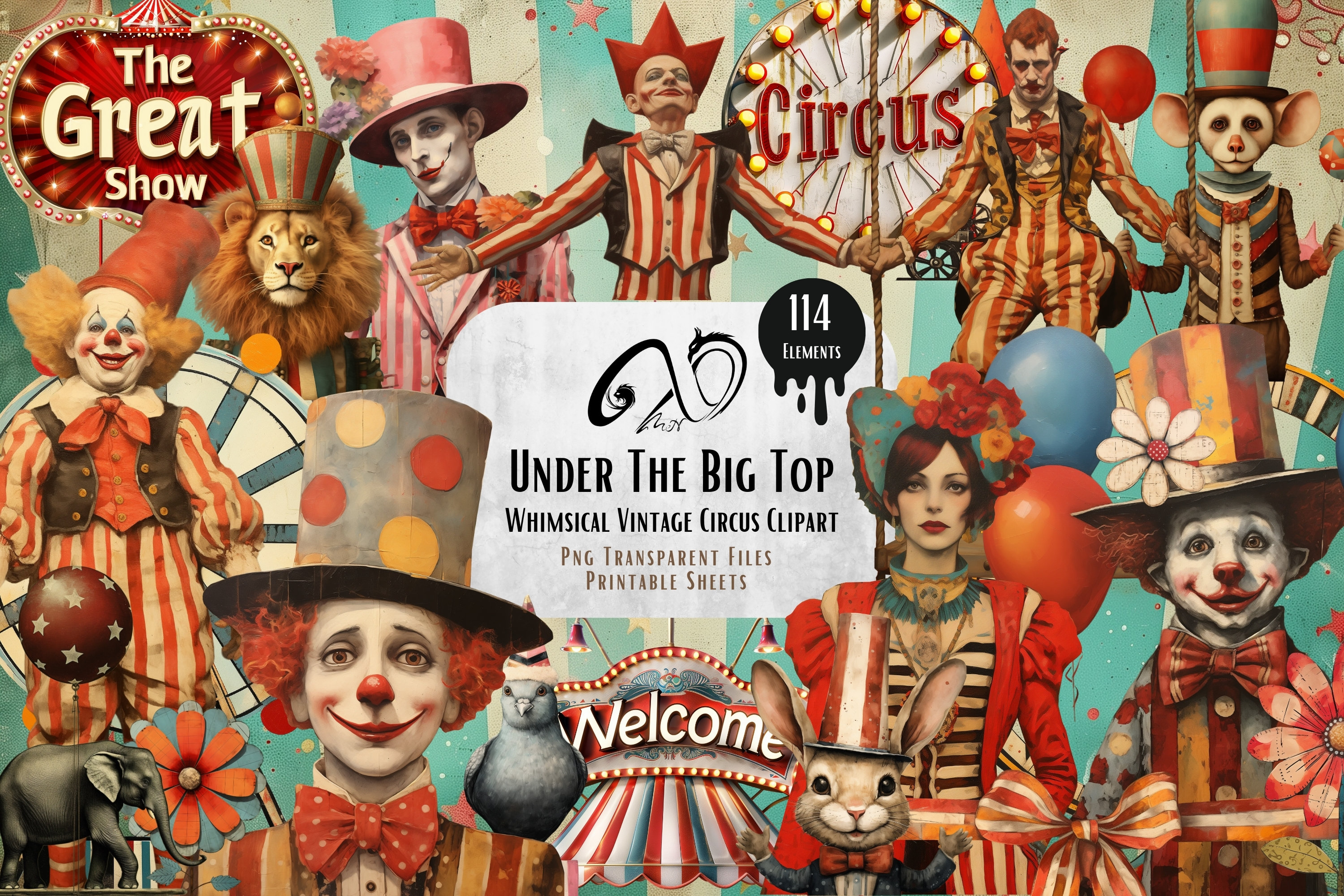 Under the Big Top Whimsical Vintage Circus Clipart, Ephemera Under the Big Top Whimsical Vintage Circus Clipart, Ephemera