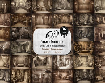 Fondos para salones de belleza de estilo vintage: Interiores sepia imprimibles (descarga digital)