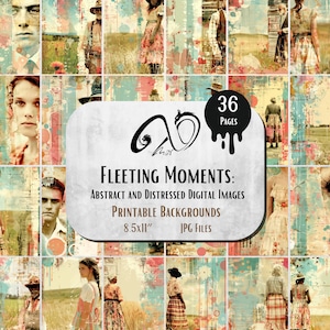 Flüchtige Momente: Abstrakte und zerstörte Porträts, digitales Junk Journal Ephemera, printable Abstract, Scrapbook Kit, Collage Sheet ATC