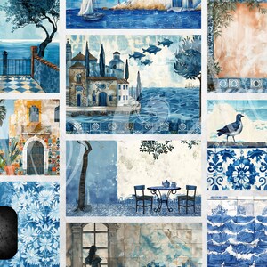 Mediterranean Magic: Whimsical Background Collection mixed media printable, Sea Beach digital background paper Digital Backdrop ocean girls image 9