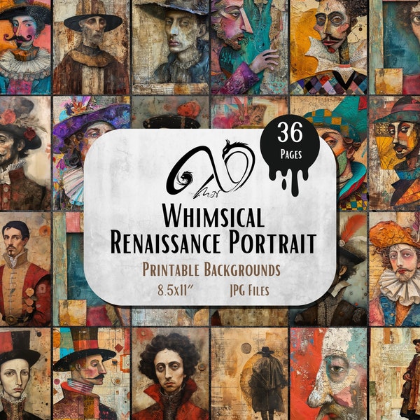 Whimsical Renaissance man Portrait digital junk journal ephemera printable antique photos scrapbook kit, collage sheet Renaissance Gentleman