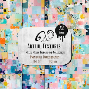Texture artistiche: collezione di sfondi con tecniche miste, download digitale, diario spazzatura, collezione stampabile Cuori stravaganti, grafica stravagante