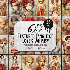 Textured Tangle of Love's Whimsy, Download digitale, Diario spazzatura, Collezione stampabile, Stravagante, Ragazza, Carta stravagante, Tecnica mista, Fata