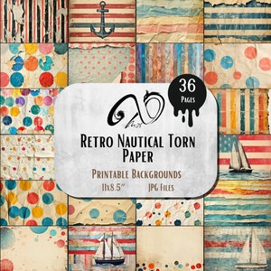 Carta strappata retrò nautica, download digitale, carta digitale grunge, carta per scrapbooking, texture rustica e rovinata, stampabile vintage grunge nautico