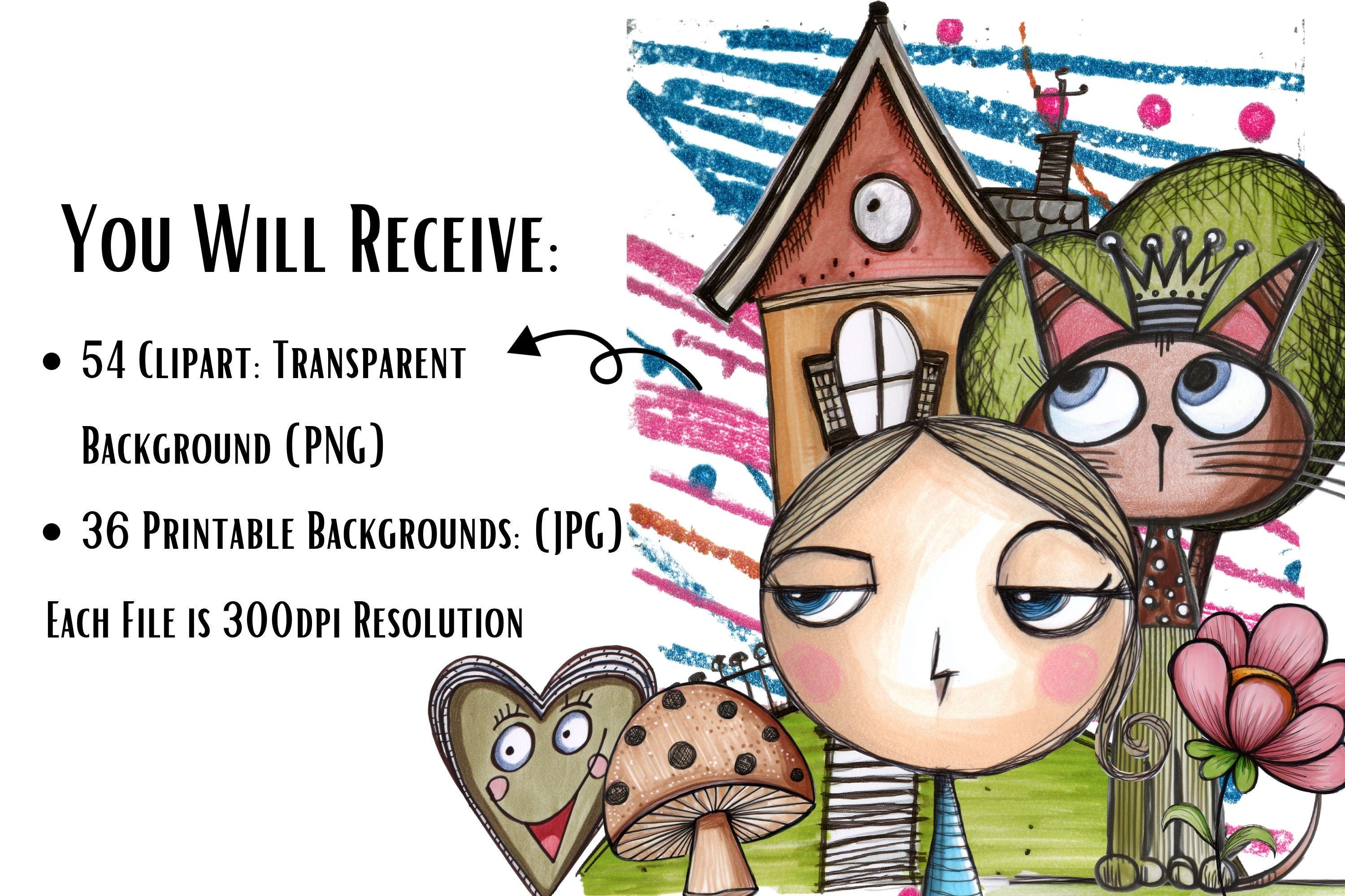 Whimsy Clips Paper Whimsical Cartoon Clipart & Paper Pack: Artsy Doodles (digital Download ...