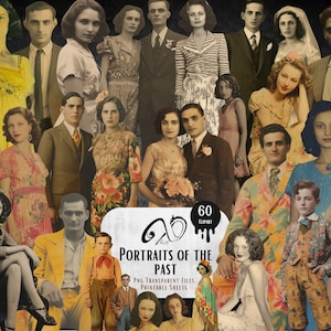 Ritratti del passato, diario di spazzatura digitale effimero stampabile foto antiche Foglio di fotografie di ritratti antichi Collage di foto Clipart anni '30