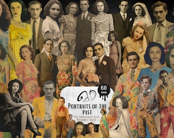 Portraits of the past, digital junk journal ephemera printable antique photos Old Portrait Photographs sheet photo Collage Clipart 1930s