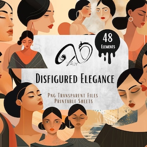 Élégance défigurée - carte postale abstraite, téléchargement numérique, journal indésirable, imprimable, illustration abstraite de fille, illustrations d'inspiration folklorique