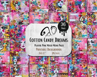 Cotton Candy Dreams, verspielte rosa Mixed Media Seiten, digitaler Download, Junk Journal, druckbare Sammlung wunderliche Mädchen, wunderliche Grafik