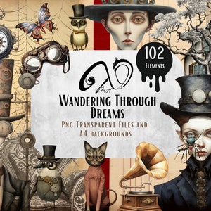 Dwalen door dromen - gotische grillige steampunk, steampunk gotische png clipart scrapbook digitale download commercieel gebruik graphics