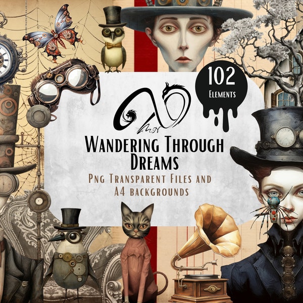 Wandering through Dreams - Gothic Whimsical Steampunk, Steampunk Gothic Png Clipart Scrapbook Digital Download Commercial Use Graphics