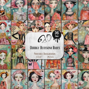 Quirky Blossom Babes Personaggi stravaganti e stravaganti, tecniche miste, materiali per scrapbooking stampabili, Junk Journal, stampabili, stravaganti, primavera
