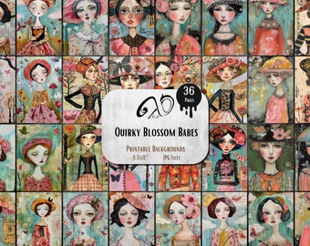 Quirky Blossom Babes Personaggi stravaganti e stravaganti, media misti, forniture per scrapbooking stampabili, Junk Journal, stampabile, stravagante, primavera