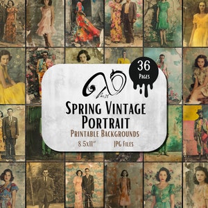 Retrato vintage de primavera, diário digital de lixo efêmero fotos antigas imprimíveis, folhas de colagem de fotografias de retratos antigos, colagem de fotos, década de 1930
