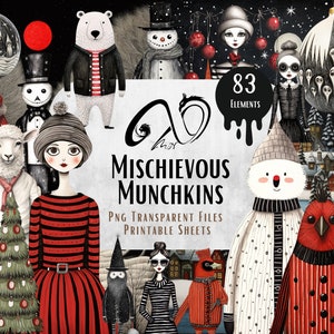 Mischievous Munchkins - Christmas Characters, Papers, Digital Download, Junk Journal, Animal, Printable, Christmas Journal, Spooky Christmas