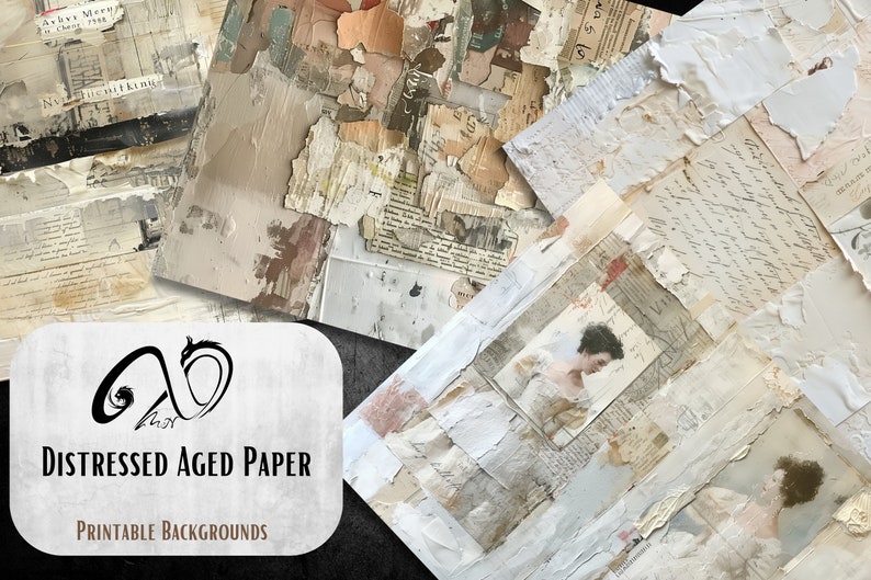 Distressed Aged Papier, Vintage Distressed Hintergründe Printable Journaling Scrapbooking Rustikale Digitale Antike Texturen Seiten Vintage Grunge Bild 4