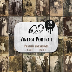 Ritratto d'epoca, diario digitale di spazzatura, foto antiche stampabili, foglio collage di vecchie fotografie di ritratti, collage di foto, retrò, anni '20