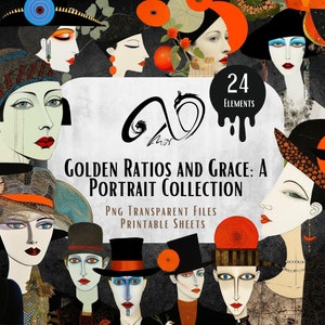 Gulden snede en genade: een portretcollectie Fashions - abstracte ansichtkaart, digitale download, junk Journal, afdrukbaar, abstracte Fibonacci