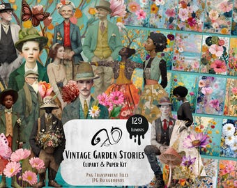 Vintage Garden Stories — Frühling, Scrapbooking Papiere (Digitaler Download)