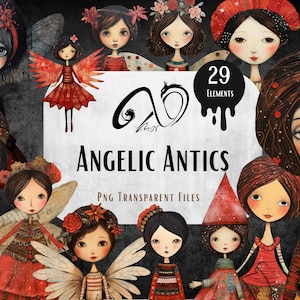 Angelic Antics, ragazze di Natale, personaggi angelici, download digitale, diario spazzatura, PNG, JPEG, stampabile, diario di Natale, uso commerciale