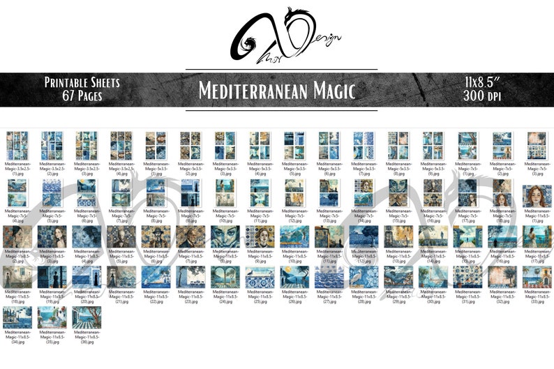 Magia mediterranea: Collezione di sfondi stravaganti stampabili con tecnica mista, carta di sfondo digitale Sea Beach Sfondo digitale ragazze oceaniche immagine 2