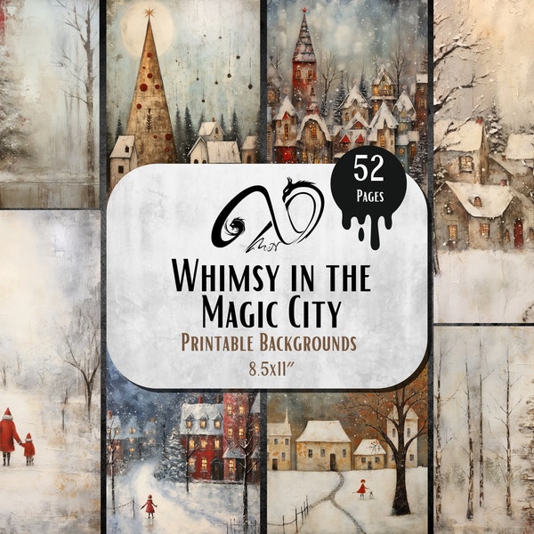 Mixed Media Whimsy Magic city - Christmas & Papers, Digital Download, Junk Journal, Png, Jpeg, Printable, Christmas Journal, Commercial Use