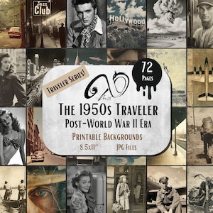 Serie Traveler, The 1950's Traveler, diario digitale di scartoffie effimere stampabili, foto antiche, kit di album, foglio di collage, post-guerra mondiale