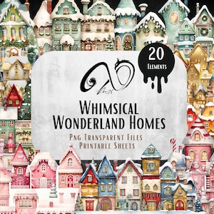 Whimsical Homes - Personaggi e documenti natalizi, download digitale, diario spazzatura, PNG, JPEG, stampabile, diario di Natale, uso commerciale