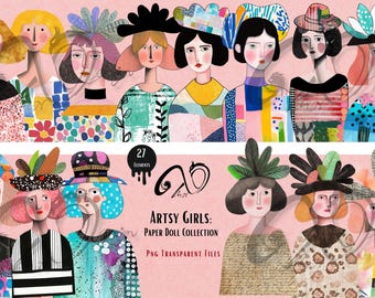Artsy Girls Paper Doll Clipart: Printable Scrapbooking Supplies (Digital Download)